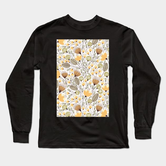 Retro Leaves Illustration Long Sleeve T-Shirt by giantplayful